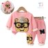 Ватиран Комплект с Плюшени Апликации и 3Д Елементи Bear Glasses Pink – 2 части