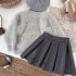 Premium Комплект от Пухкав Пуловер с 3Д Елементи и Плисирана, Кожена Пола Fashion Mystic - 2 части