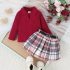 Комплект от Рипс Блузка с Класическа Яка и Плисирана Пола Plaid Elegance Red -2 части