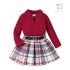 Комплект от Рипс Блузка с Класическа Яка и Плисирана Пола Plaid Elegance Red -2 части