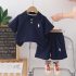 Комплект от Тениска с Класическа Яка и Къс Панталон с Бродерии Classic Polo Navy - 2 части