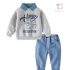 Комплект от Модерна Блузка/Суитшърт с Деним Яка и Дънков Панталон Trendy Honey Bear Grey – 3 части
