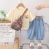 Комплект от Тениска с Щампа, Къс, Деним Панталон и Чантичка за През Рамо WanderBear - 3 части