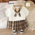 Комплект от Тениска с Брошка от Мече с Панделка и Плисирана Пола в Каре Miss Teddy Scholar - 2 части