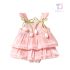 Premium Рокля с Боди Закопчаване от Органза, Разливащи Къдри и 3Д Цветя Daisy Tulip Pink