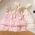Premium Рокля с Боди Закопчаване от Органза, Разливащи Къдри и 3Д Цветя Daisy Tulip Pink