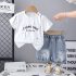 Комплект с Неонова Тениска с Пръски и Дънкови Шорти със Звезди White Splash Set - 2 части