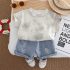 Комплект с Къс, Дънков Панталон с Протрити Зони Little Rebel Beige - 2 части