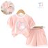 Комплект от Тениска с Лек Буфан Ръкав и Къс Панталон Puppy Charm Pink - 2 части