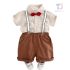 Официален Комплект с Карирана Риза, Панталон, Тиранти и Папионка Stylish Suspenders Beige - 4 части
