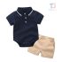 Елегантен Комплект от Боди с Класическа Яка и Къс Панталон Polo Prince Navy - 2 части
