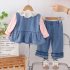 Комплект от Дънков Елек Тип Туника, Блуза и Панталон с Къдри Bella Denim - 3 части