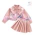 Модерен Комплект от Кожено Яке с Флорален Мотив и Плисирана Пола Floral Vogue - 2 части