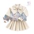 Модерен Комплект от Кожено Яке с Флорален Мотив и Плисирана Пола Floral Vogue Vanilla - 2 части