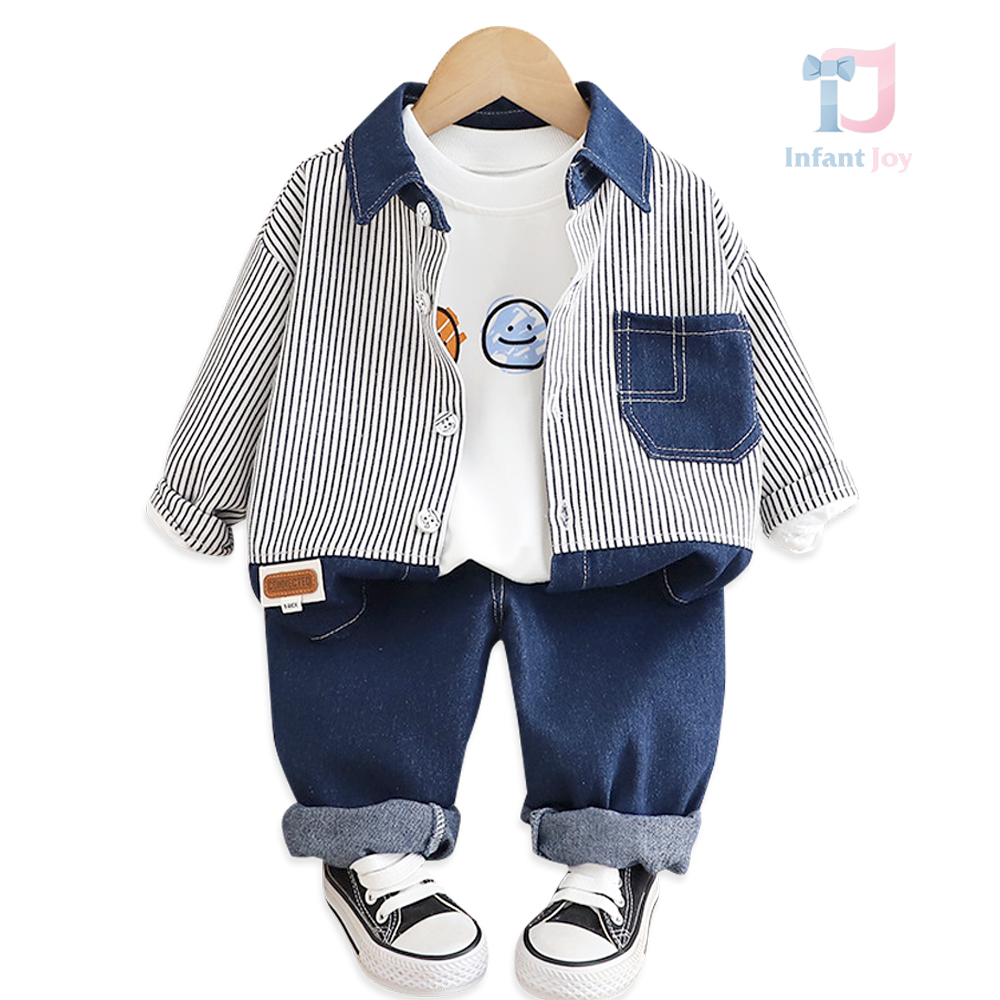 Комплект от Раирана Риза, Блузка и Дънков Панталон Emoji Denim - 3 части Комплект от Раирана Риза, Блузка и Дънков Панталон Emoji Denim – 3 части