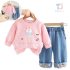 Комплект от Суитшърт с Къдри, Бродерии и Деним Панталон Ice Cream Bunny Pink -2 части