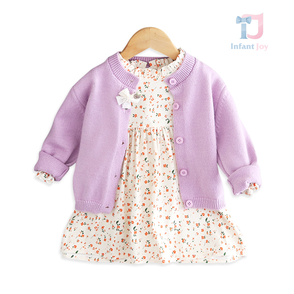 Комплект от Рокля с Дълъг Ръкав и Жилетка от Плетиво Spring Hug Lilac - 2 части