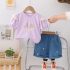 Комплект с Буфан Ръкав, Дантела и Къс, Деним Панталон Summer Stroll Violet - 2 части