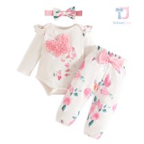 Комплект от Боди с Красива 3Д Апликация, Панталон и Лента за Глава Butterfly Bloom - 3 части