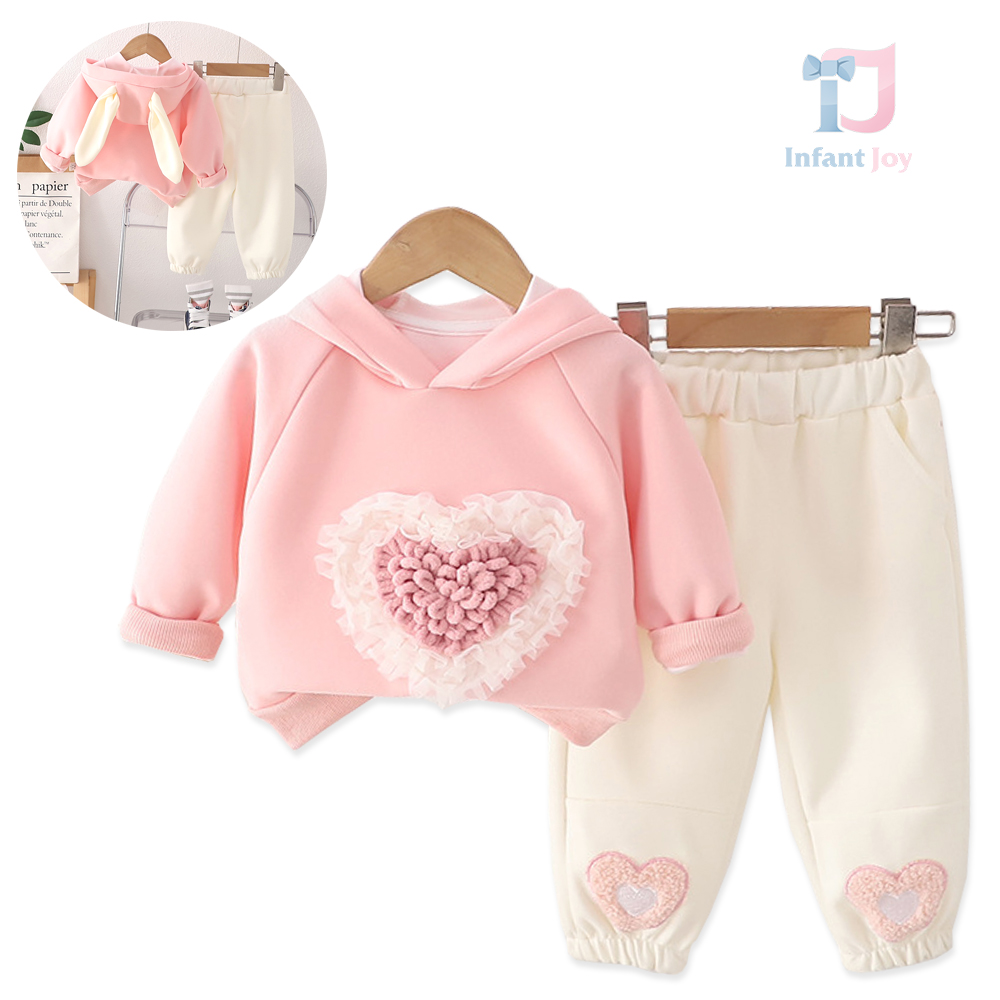 Premium Комплект със Суитшърт и 3Д Апликации Cuddly Heart Pink - 2 части