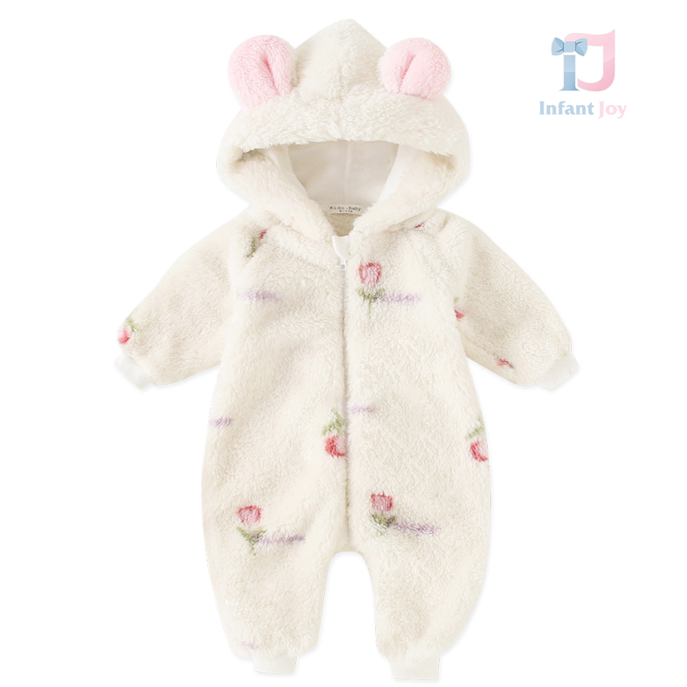 Топъл , Плюшен Гащеризон с Качулка с Ушички и Ципово Закопчаване Sweet Soft Vanilla