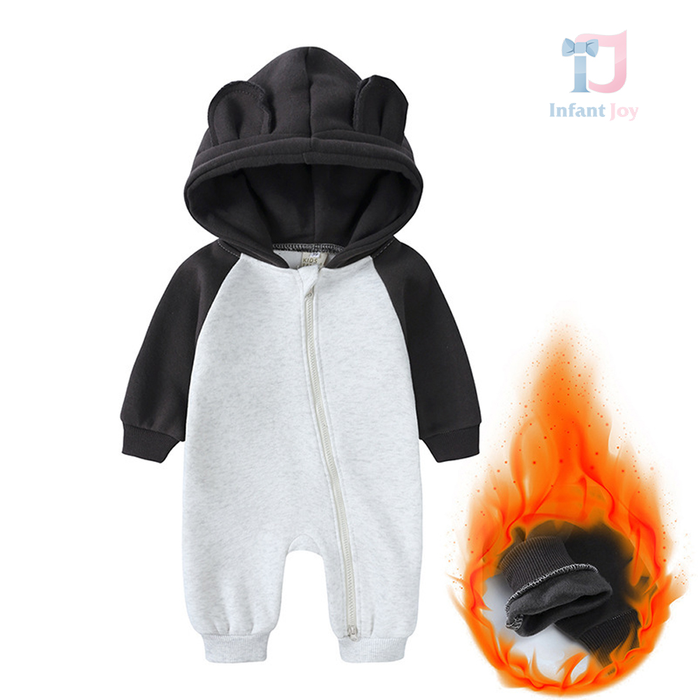 Ватиран Гащеризон с Качулка с Ушички и А-симетрично Закопчаване Cuddle Cub Black