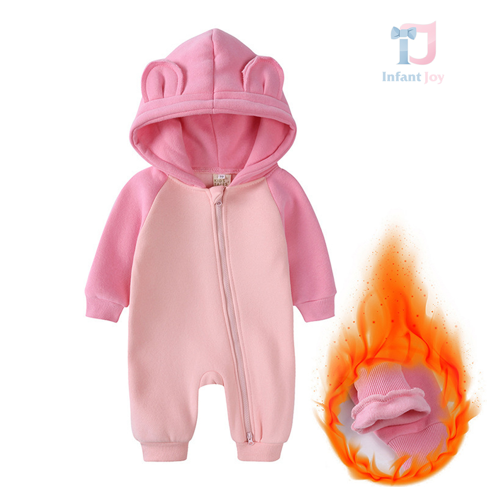 Ватиран Гащеризон с Качулка с Ушички и А-симетрично Закопчаване Cuddle Cub Pink
