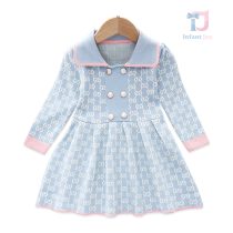 Premium Изискана Рокля от Плетиво с Яка и Красиви Копчета Blue Poise