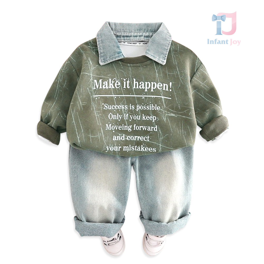 Комплект от Блузка/Суитшърт с Подвижна Яка и Деним Панталон Make It Happen Olive – 3 части
