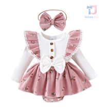 Комплект от Боди/Рокля с Къдри, Панделка и Лента за Глава Miss Flower - 2 части