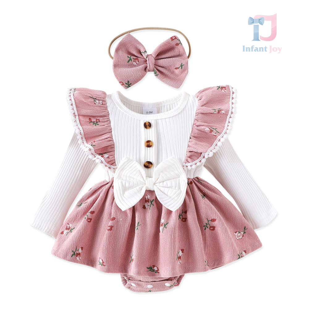 Комплект от Боди/Рокля с Къдри, Панделка и Лента за Глава Miss Flower - 2 части Комплект от Боди/Рокля с Къдри, Панделка и Лента за Глава Miss Flower – 2 части