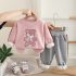 Ватиран Комплект от Блузка/Суитшърт с Апликации и Панталон Softy Bear Pink - 2 части