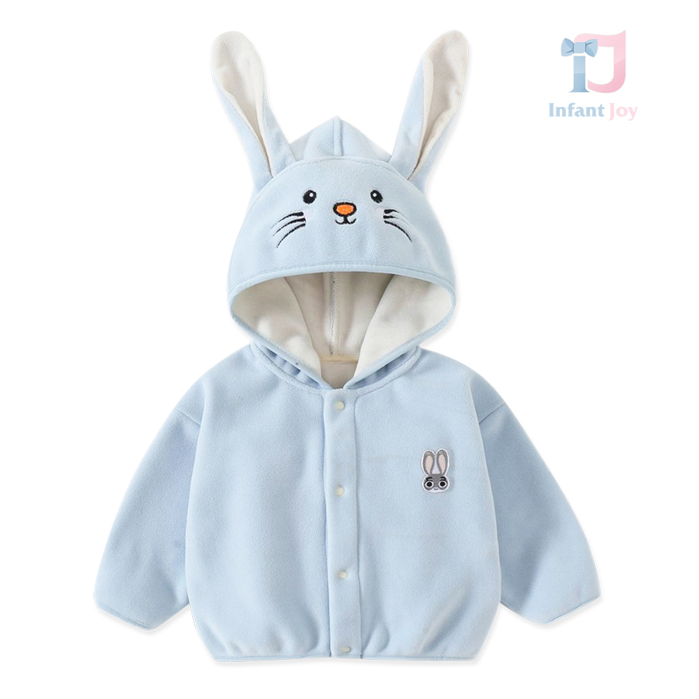 Поларен Суитшърт с Качулка, 3Д Ушички и Бродерии Sugar Bunny Blue