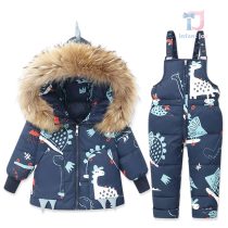 Premium Непромокаем, Ски Комплект от Гащеризон и Яке с Качулка с Естествен Косъм Snow Fairy DarkBlue - 2 части