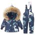 Premium Непромокаем, Ски Комплект от Гащеризон и Яке с Качулка с Естествен Косъм Snow Fairy DarkBlue - 2 части Premium Непромокаем, Ски Комплект от Гащеризон и Яке с Качулка с Естествен Косъм Snow Fairy DarkBlue - 2 части