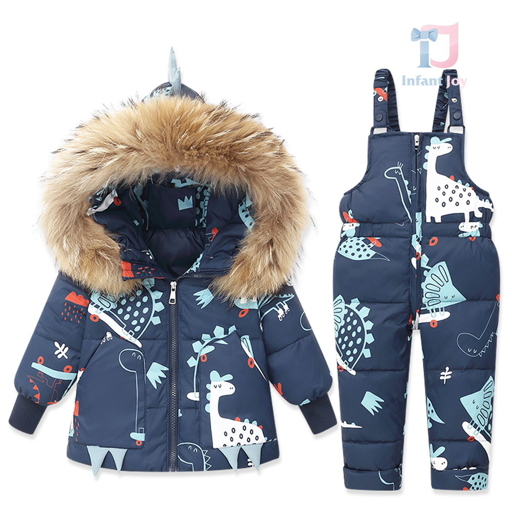 Premium Непромокаем, Ски Комплект от Гащеризон и Яке с Качулка с Естествен Косъм Snow Fairy DarkBlue - 2 части