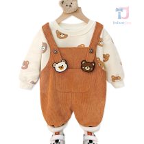 Ватиран Комплект с Джинсов Гащеризон с Кадифен Ефект и Бродерии Caramel Bears – 2 части