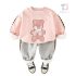 Ватиран Комплект от Блузка/Суитшърт с Апликации и Панталон Softy Bear Pink - 2 части