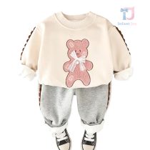 Ватиран Комплект от Блузка/Суитшърт с Апликации и Панталон Softy Bear Vanilla - 2 части