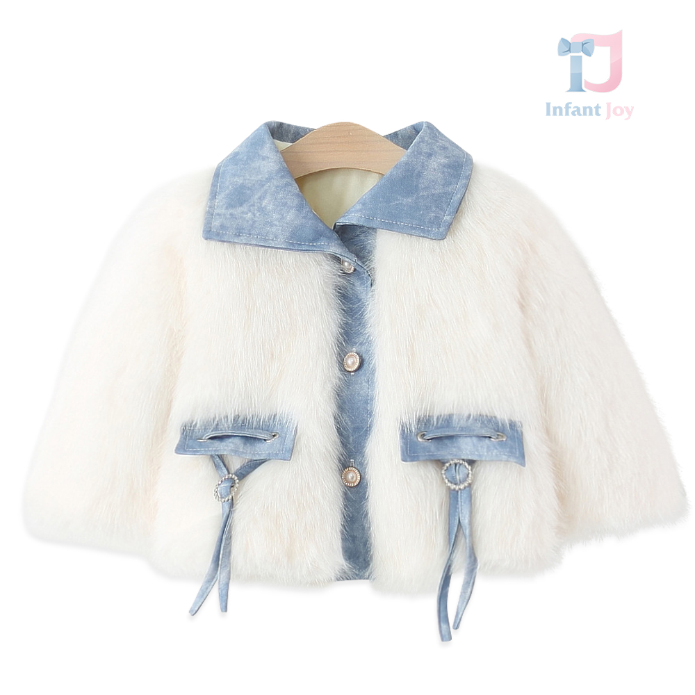 Premium Палто Дълъг Косъм и Еко Велур с Перлени Копчета Scarlet Flair White