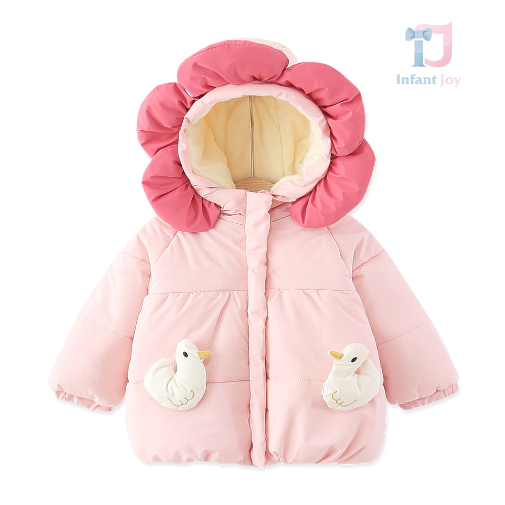 Зимна Парка с Топла Подплата, Качулка и 3Д Елементи Swan Puff Pink