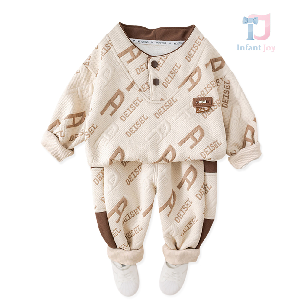 Комплект с Вафлен Ефект от Блузка/Суитшърт с Релефни надписи и Панталон Deisel Boy Light - 2 части