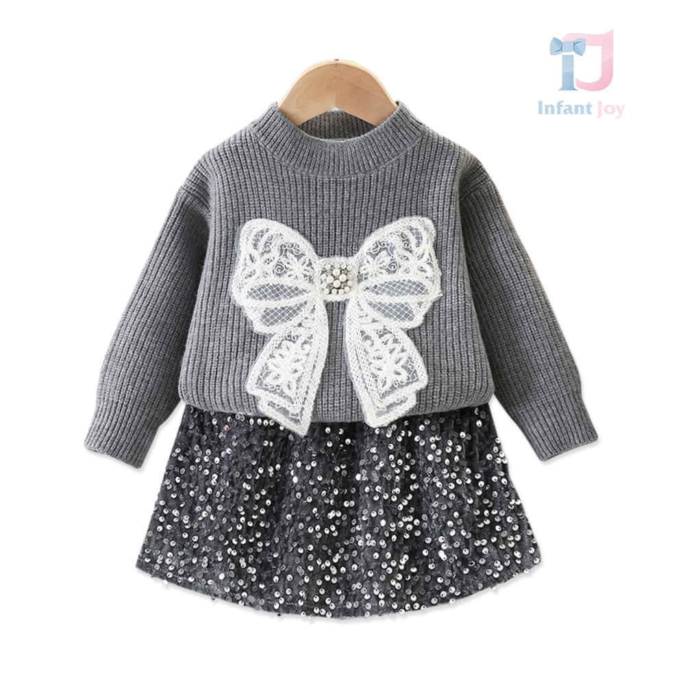 Premium Комплект от Пуловер с Голяма Панделка, Перли и Модерна Пола с Пайети Disco Ribbon - 2 части Premium Комплект от Пуловер с Голяма Панделка, Перли и Модерна Пола с Пайети Disco Ribbon – 2 части