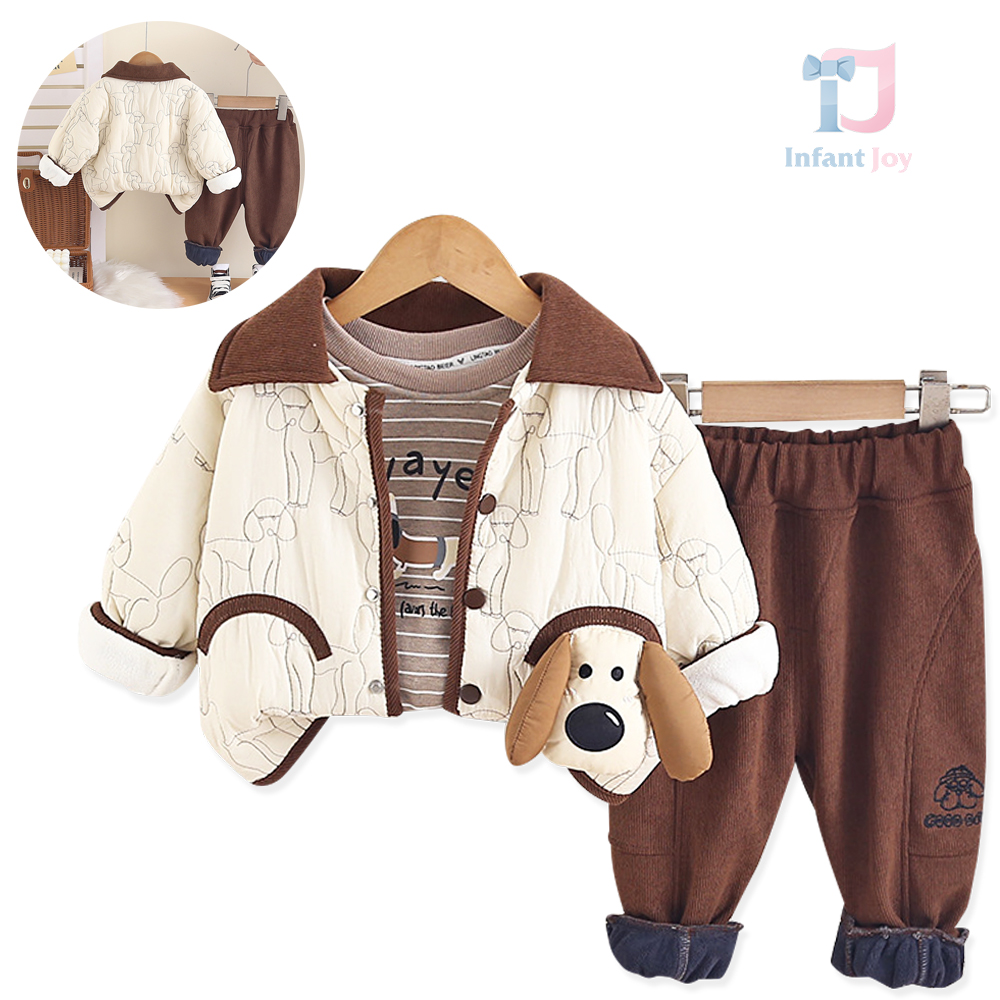 Ватиран Комплект от Шушляково Яке с Яка, Блузка/Суитшърт и Джинсов Панталон Good Pup - 3 части Ватиран Комплект от Шушляково Яке с Яка, Блузка/Суитшърт и Джинсов Панталон Good Pup – 3 части