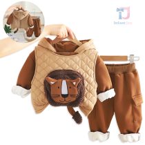 Ватиран, Спортен комплект от Шушляков Елек с Голяма 3Д Апликация, Суитшърт с Качулка и Панталон Lion Loop - 3 части